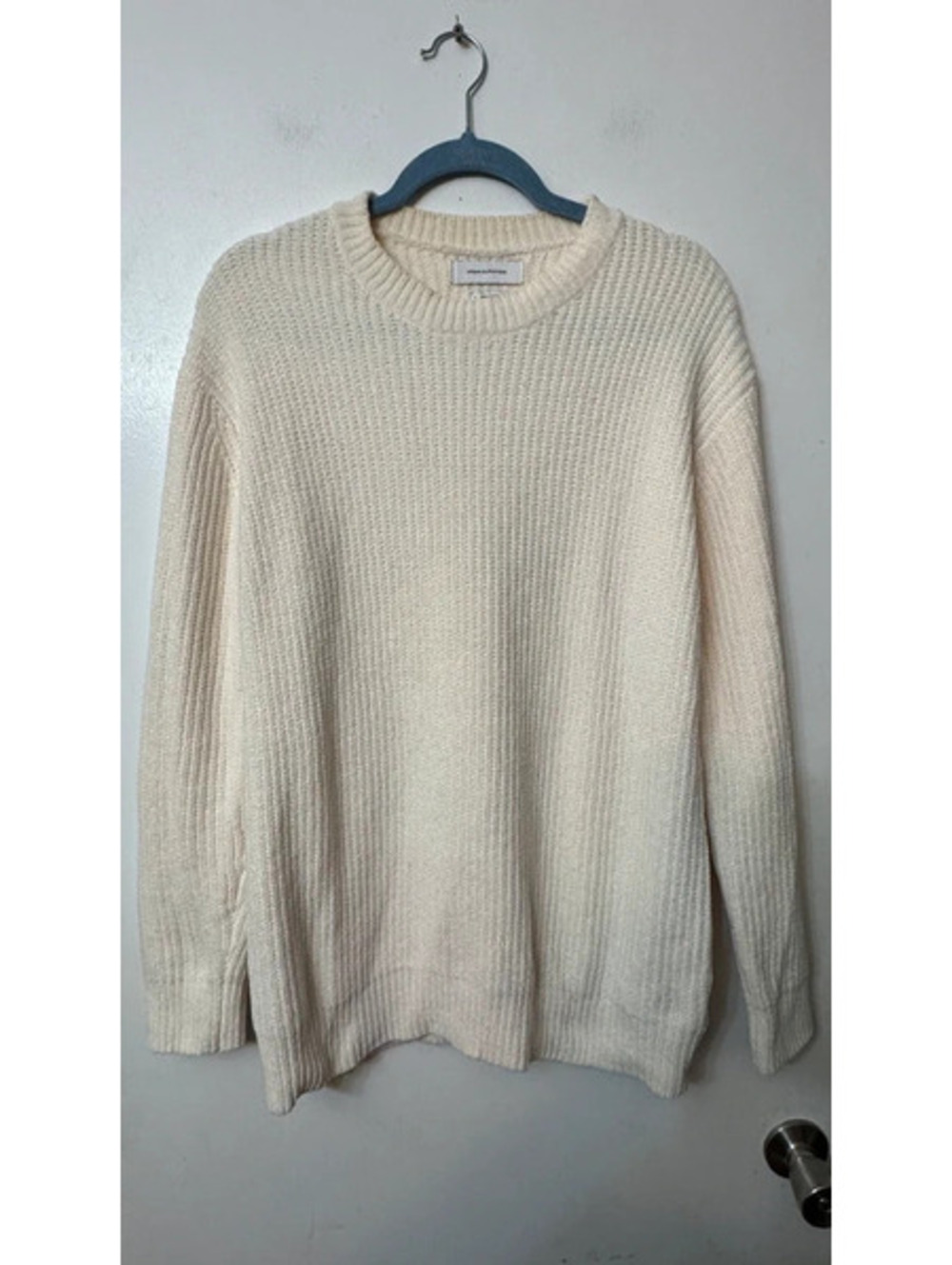 Urban Outfitters Cream Ribbed Knit Crewneck Sweater Small